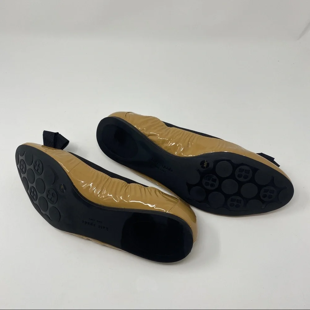 Kate Spade never worn size 10 camel patent flats w grosgrain ribbon & bow - Picture 7 of 11